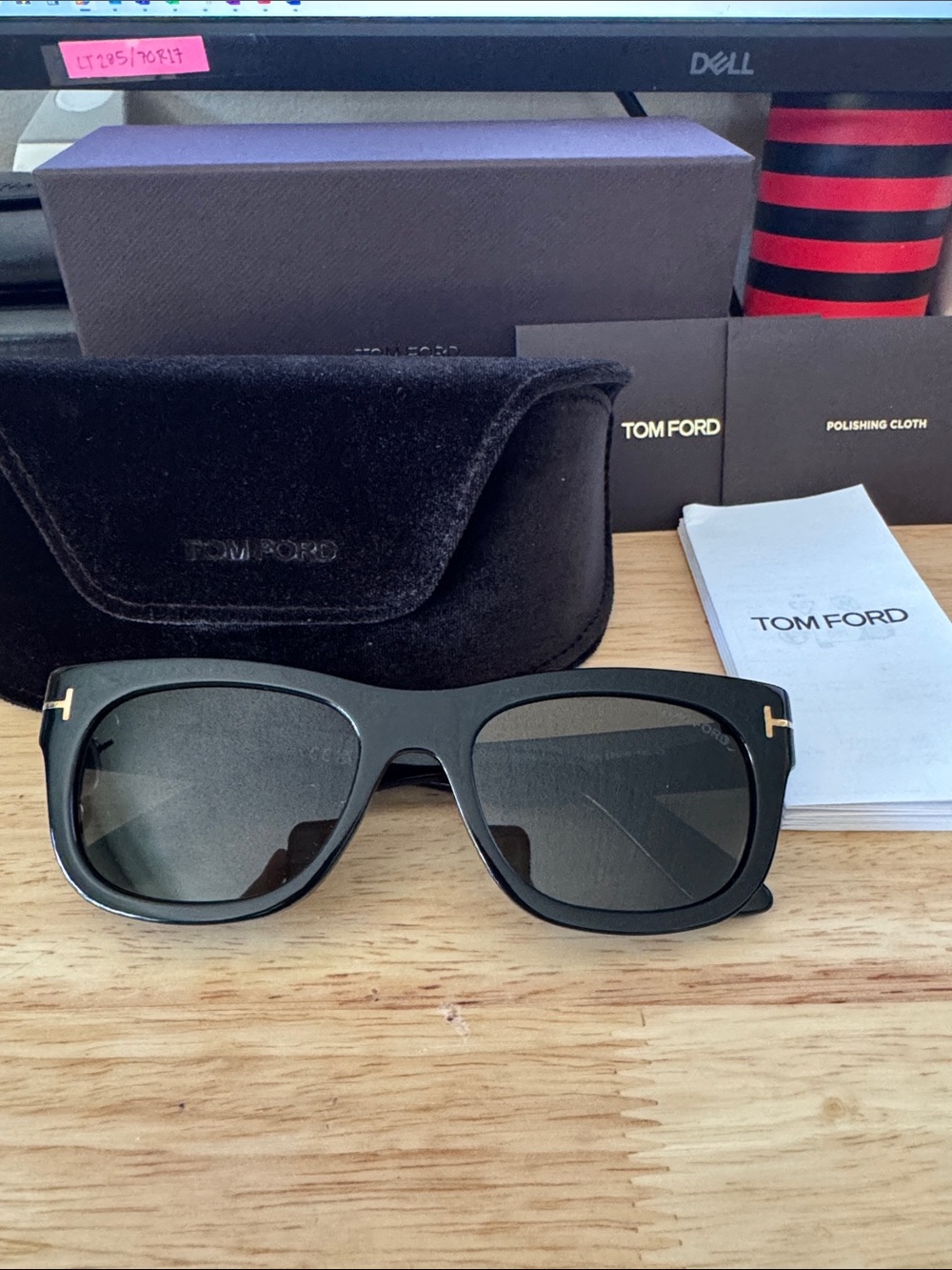 Tom Ford Black Sunglasses with Gold Temple T Detail